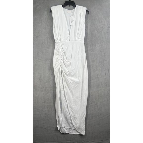 Rumer Tully Maxi Dress Size Small White V-neck Side Slit - Picture 2 of 12